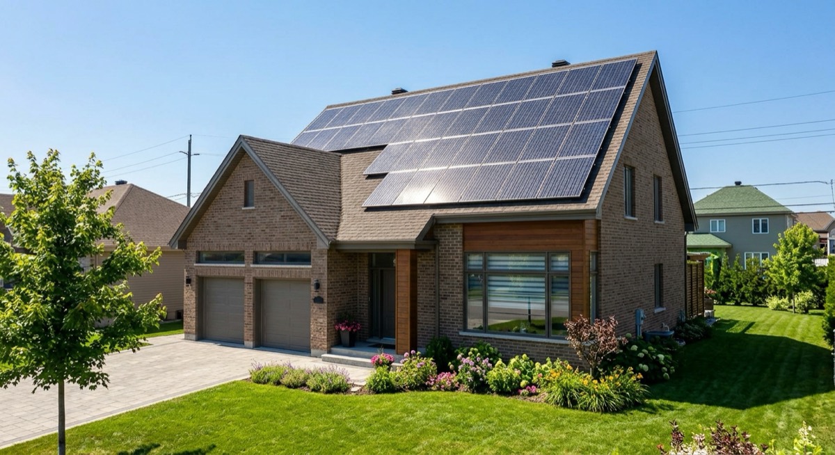 Casa con paneles solares instalados en el tejado